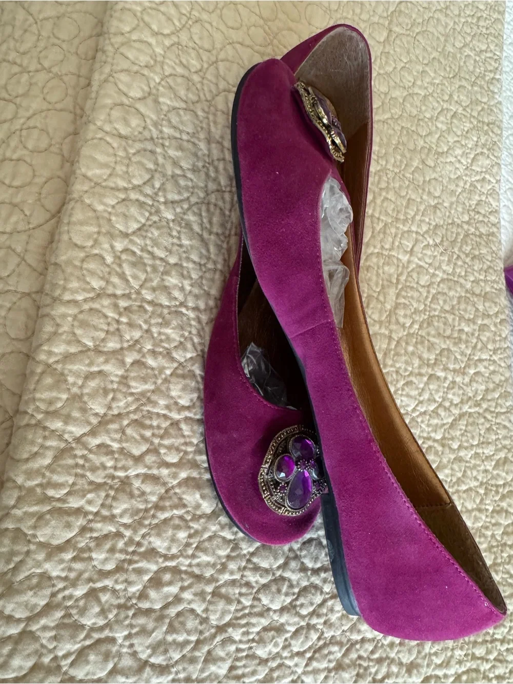 Nine West Fuchsia Velvet Jewel-Embellished Ballet Flats